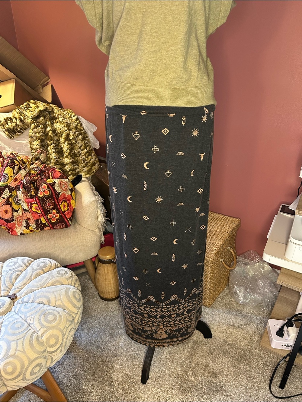 Mossimo Supply Co. Black Maxi Skirt with Beige Boho Print - Picture 3 of 5